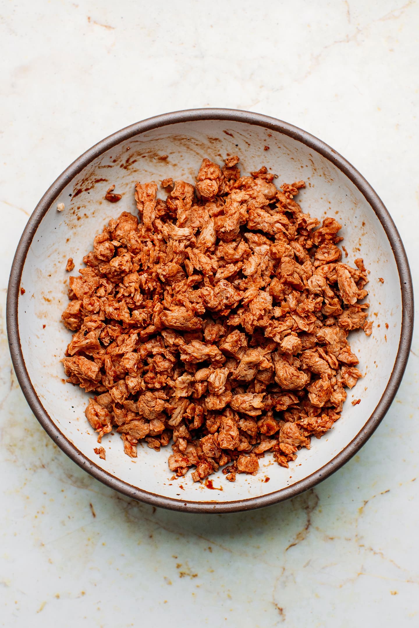 Marinated soy curls in a bowl.