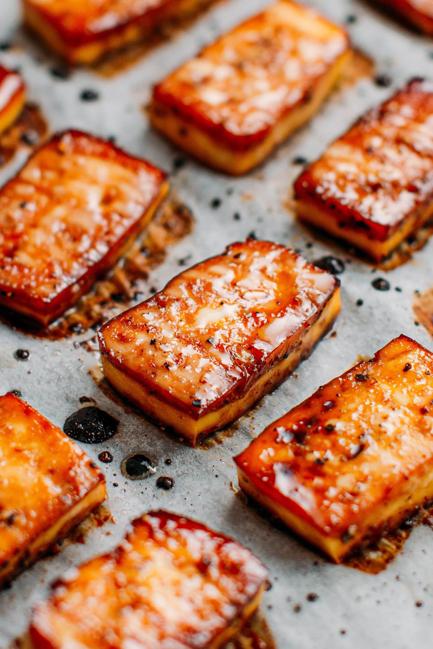 Baked caramelized black pepper tofu.