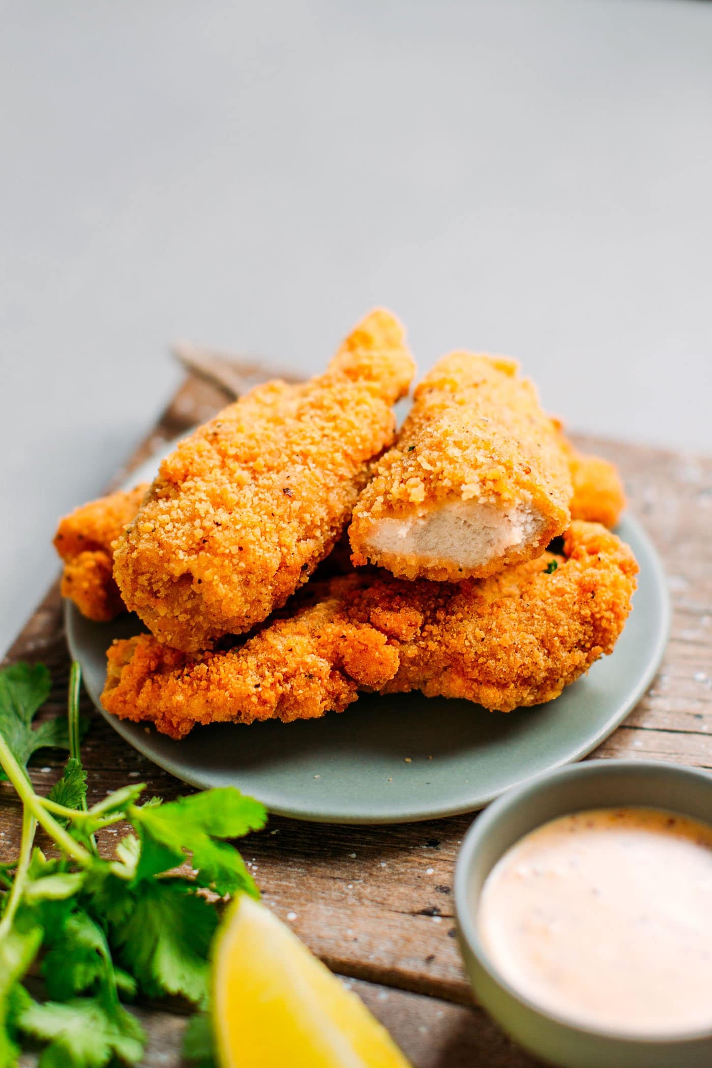 Vegan chicken nuggets on a plate.