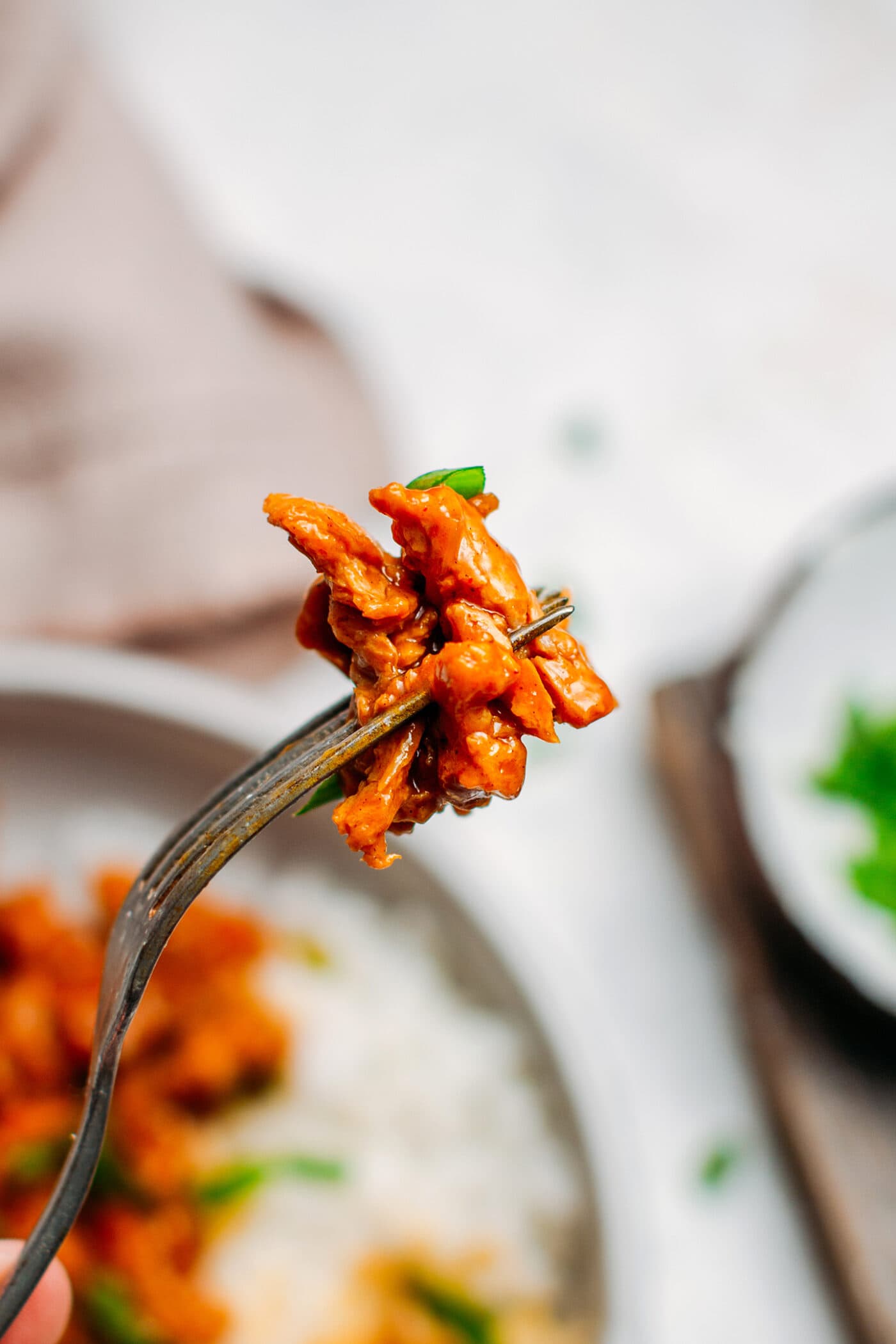 Close up of vegan soy curls.