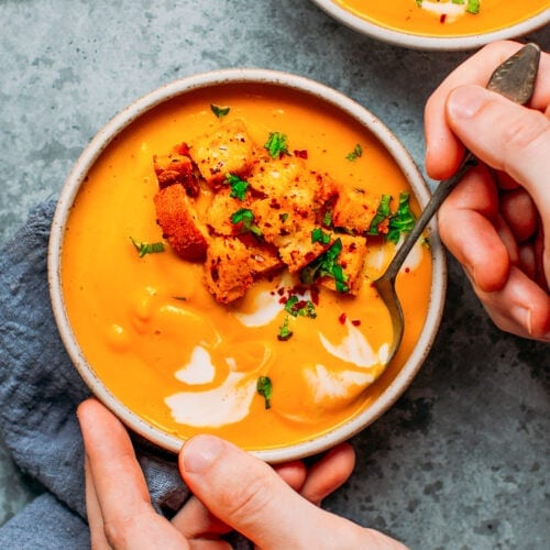 Easy Pumpkin Soup with Spicy Croutons