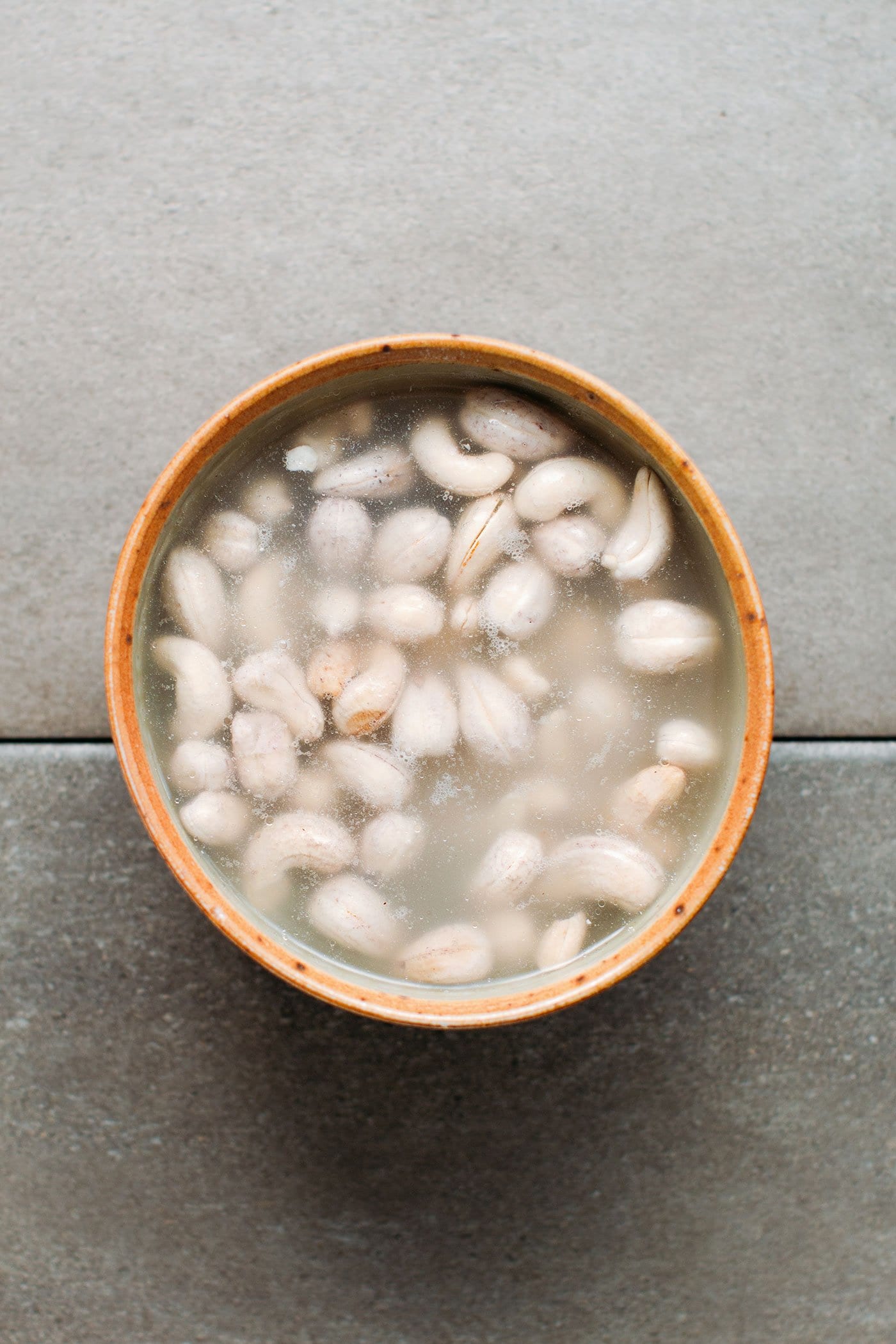 Cashews soaking in water