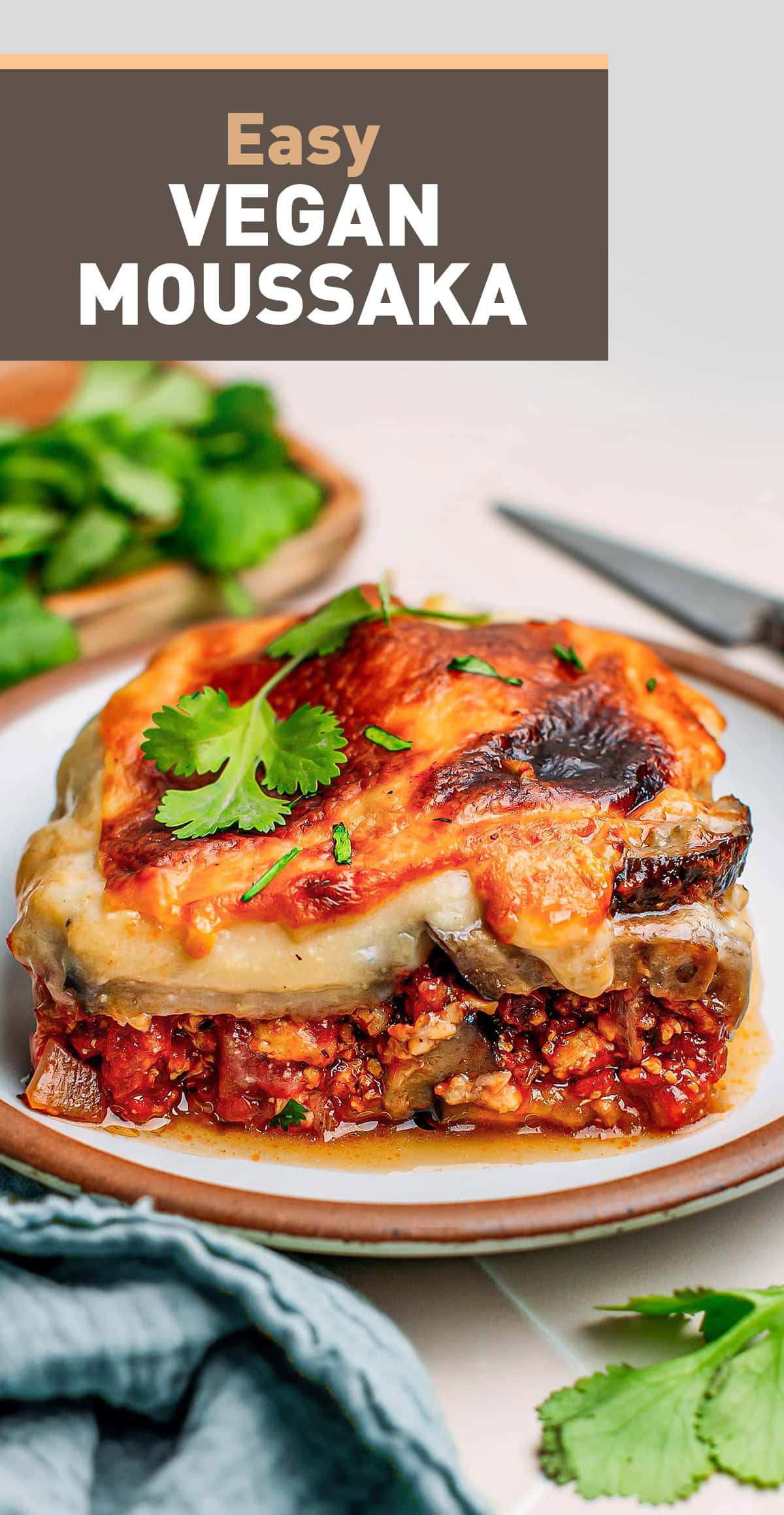 10-ingredient Greek-inspired vegan moussaka! Smoky, meaty, and super flavorful, this baked dish makes the perfect family meal! #plantbased #vegan
