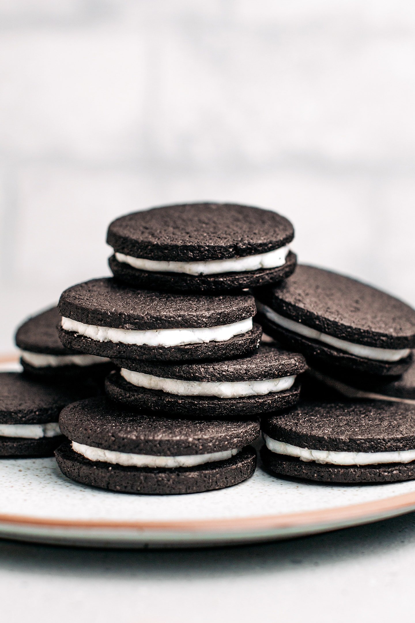 Homemade oreos on a plate.