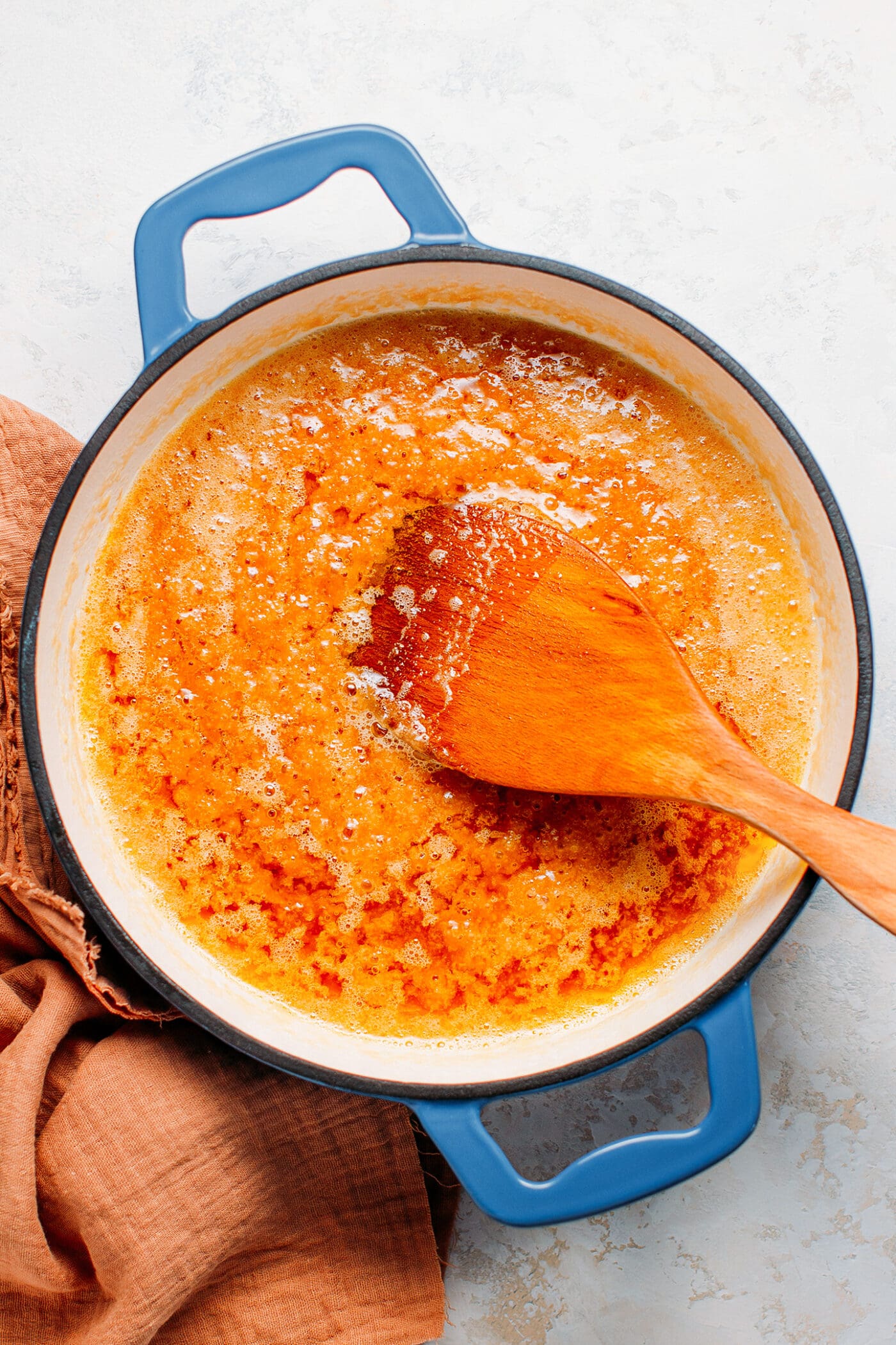 Caramel sauce in a pan.