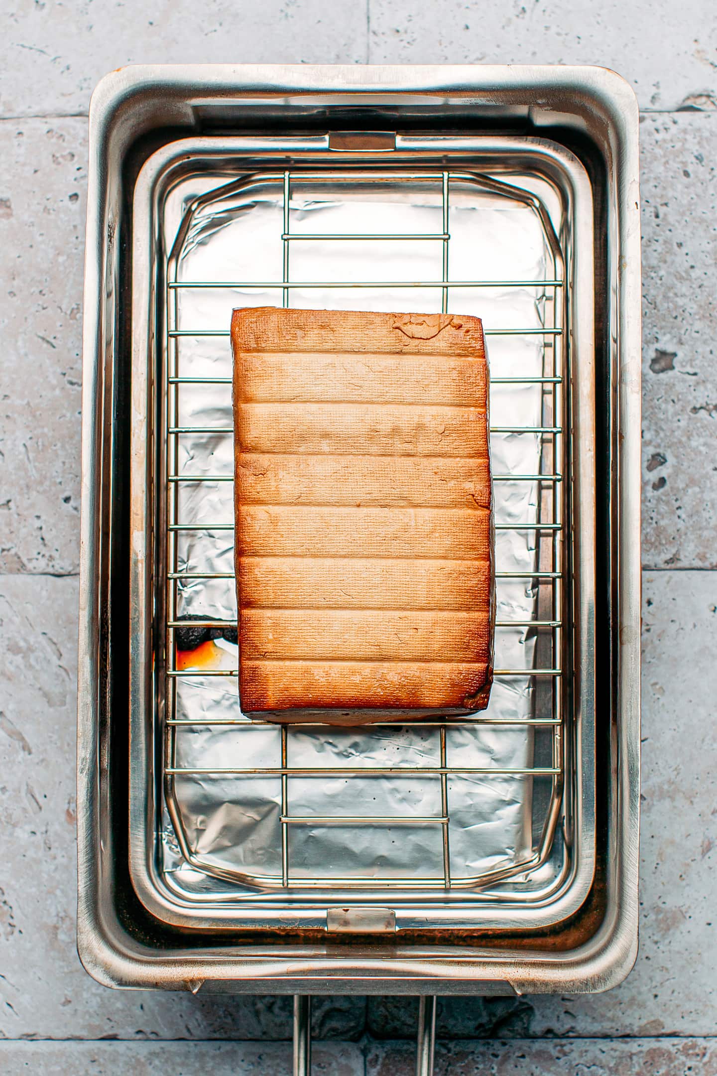 Smoked tofu in a stovetop smoker.