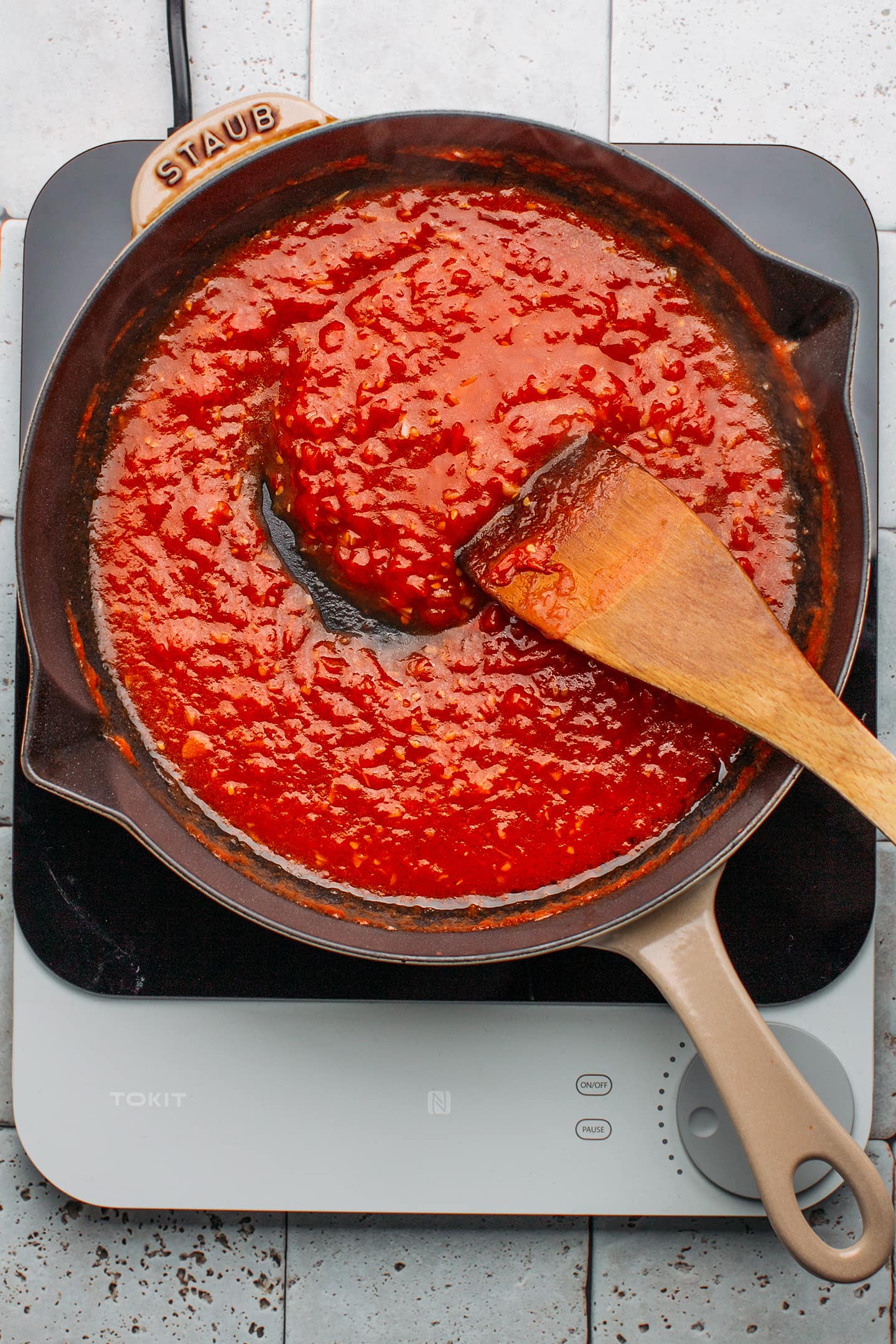 Sweet tomato sauce in a skillet.