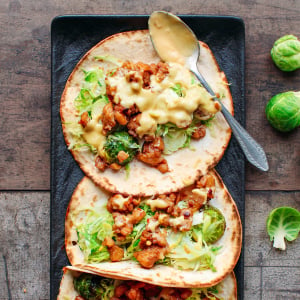 Roasted Brussels Sprouts & Tempeh Scramble Tacos