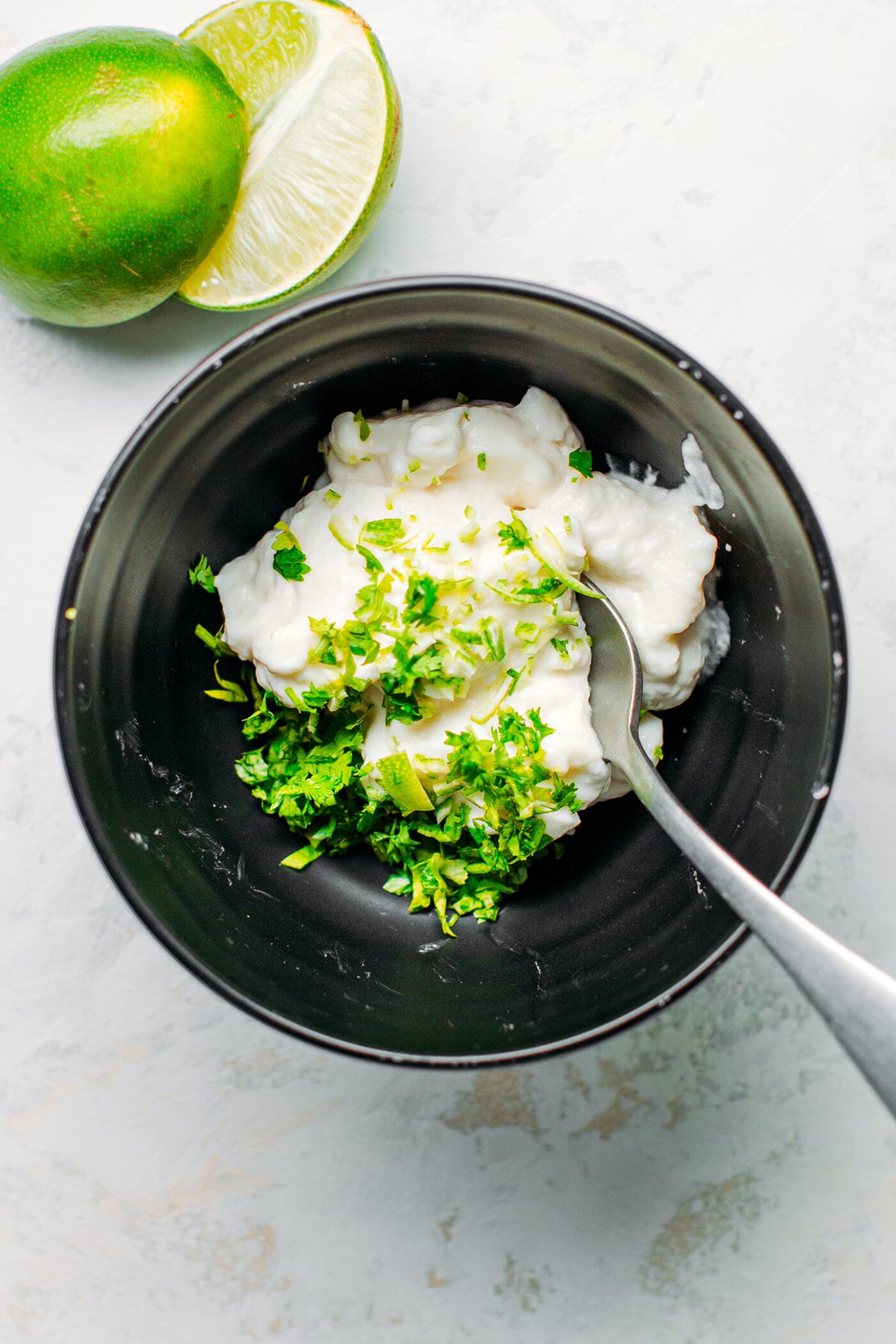 Vegan mayo with lime and cilantro.