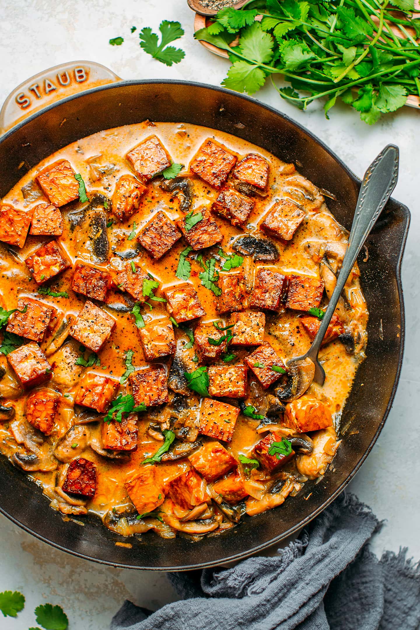 Tempeh in Creamy Mushroom Coconut Sauce
