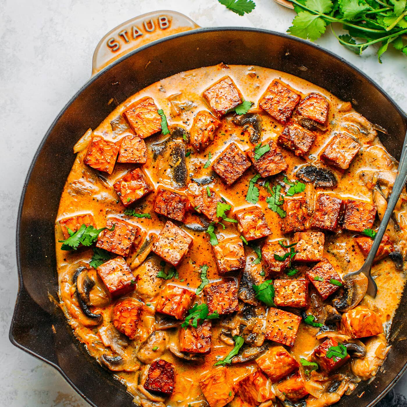 Tempeh in Creamy Mushroom Coconut Sauce