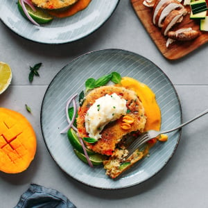 Thai Veggie Pancakes with Creamy Mango Sauce