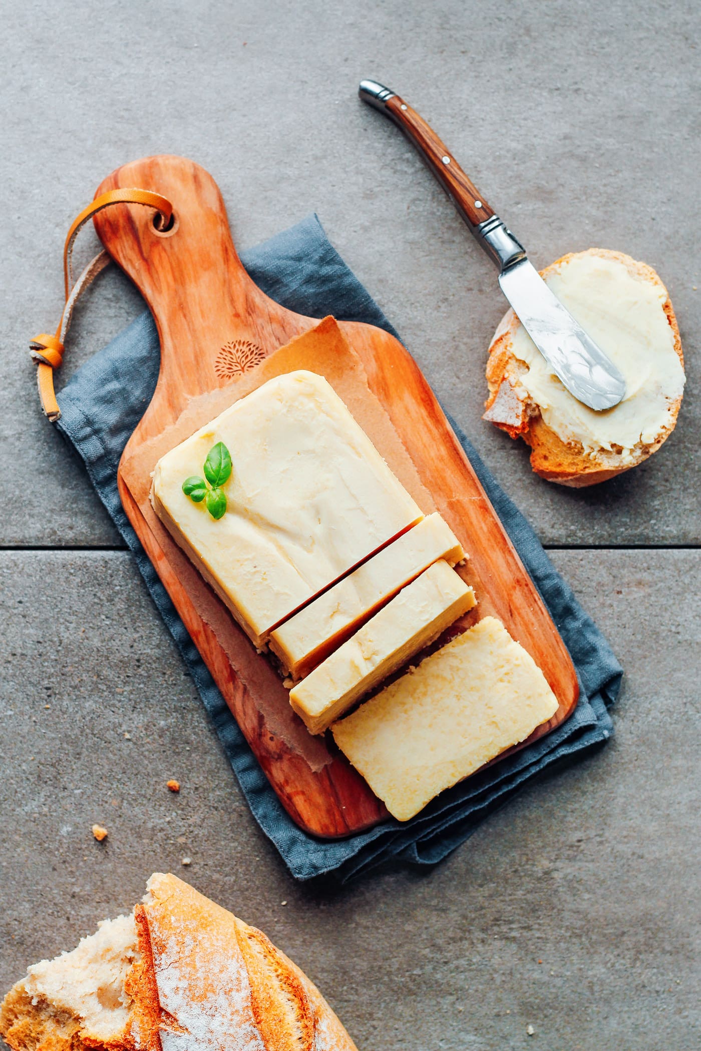 Vegan Cultured Butter on a wooden board.