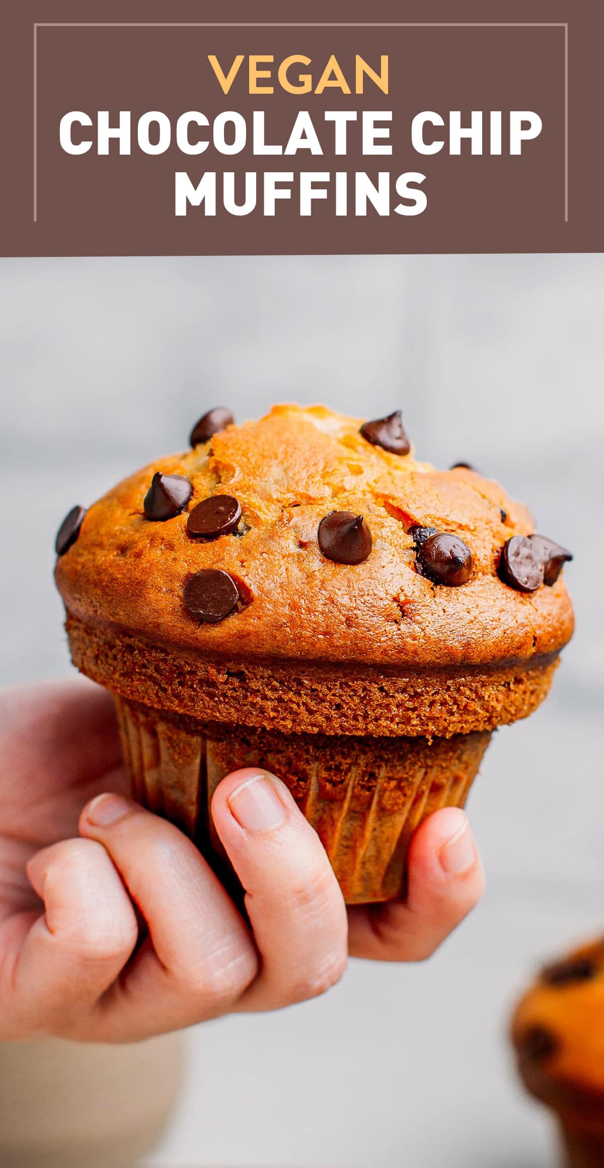 Tender and fluffy muffins flavored with plenty of vanilla and loaded with dark chocolate chips! Vegan and just 10-ingredient! #vegan #baking #muffins #plantbased