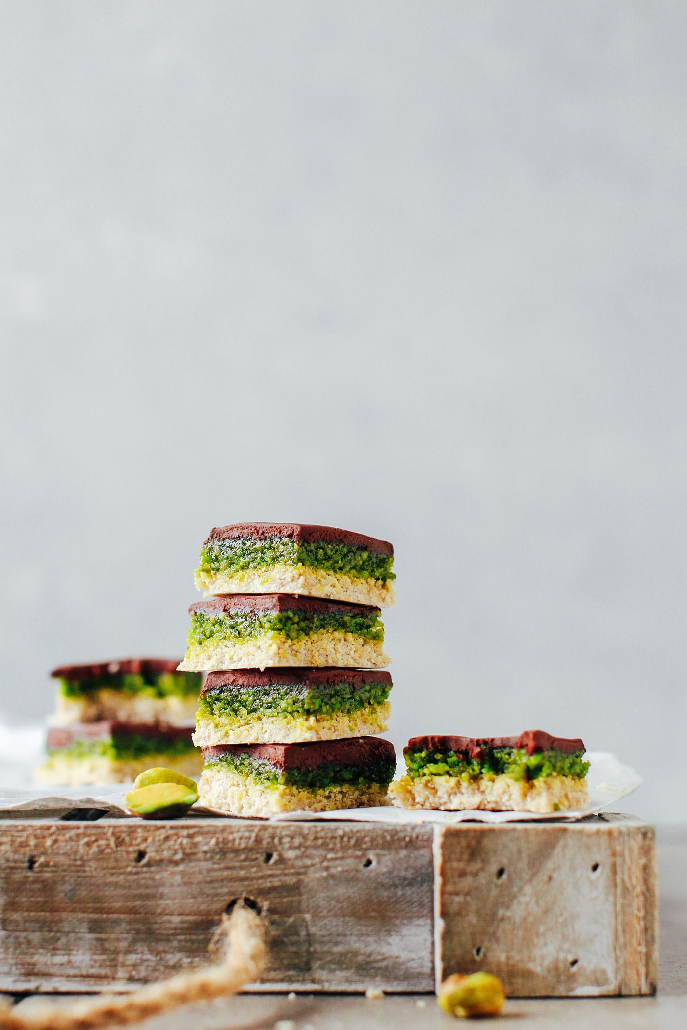 No-Bake Chocolate Pistachio Bars (Vegan + GF)