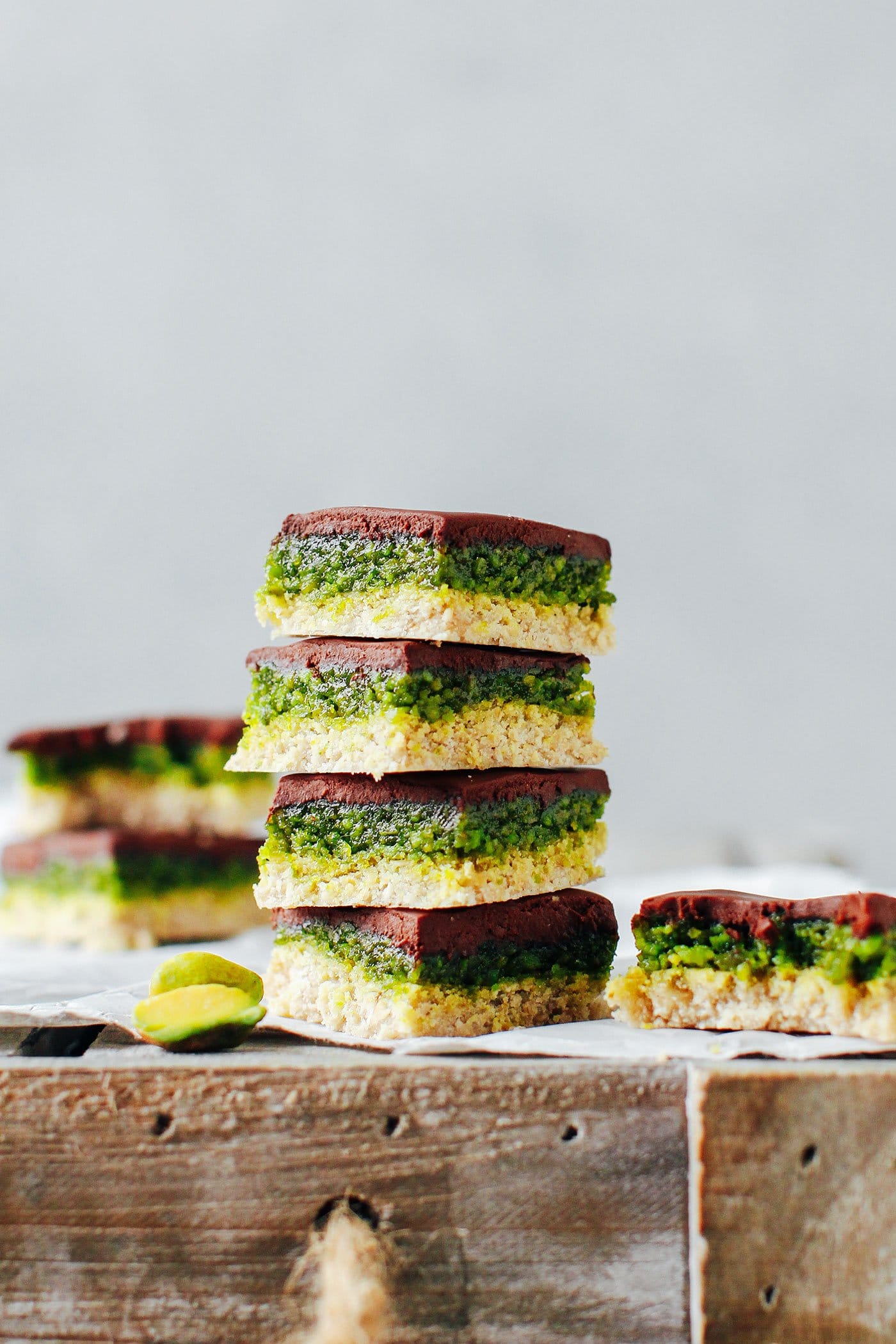 No-Bake Chocolate Pistachio Bars (Vegan + GF)