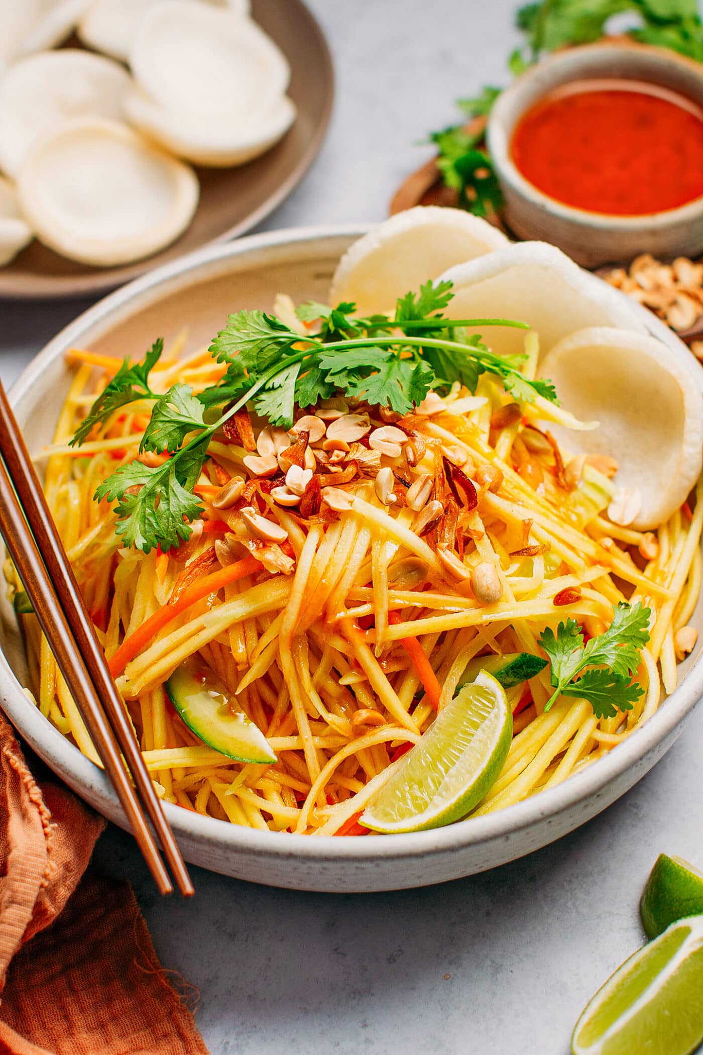 Green mango salad with cilantro, peanuts, and fried shallots.