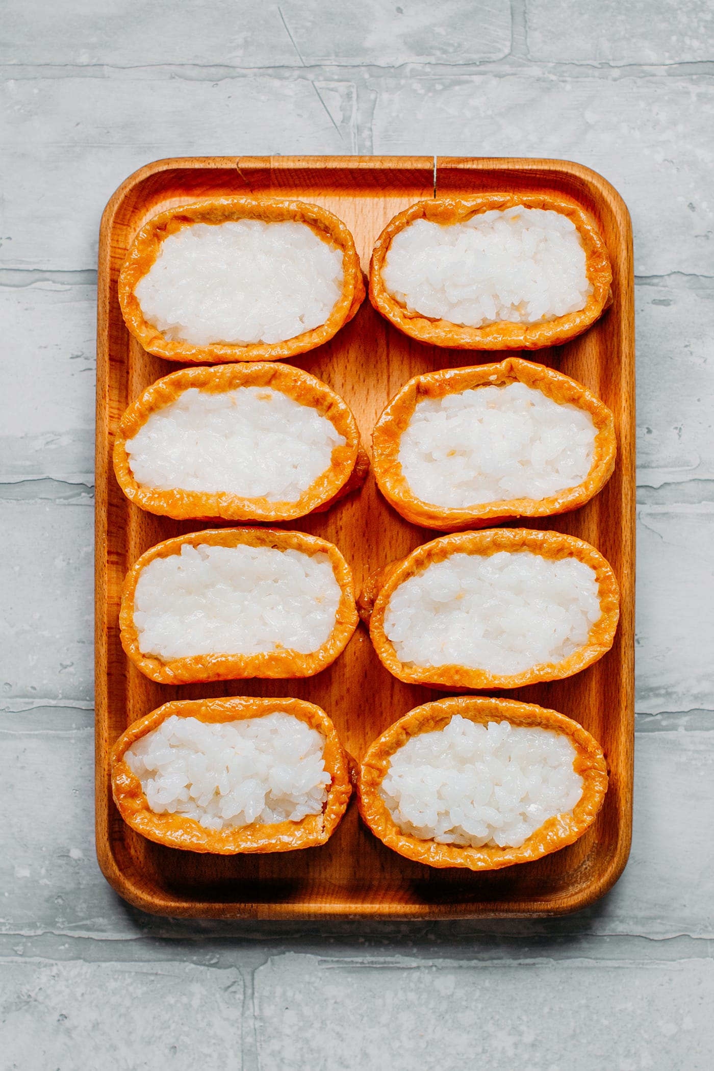 Inari age filled with sushi rice.