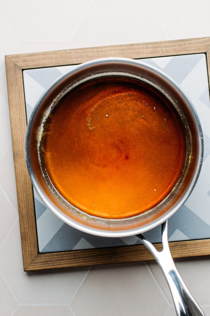 Caramel in a saucepan.