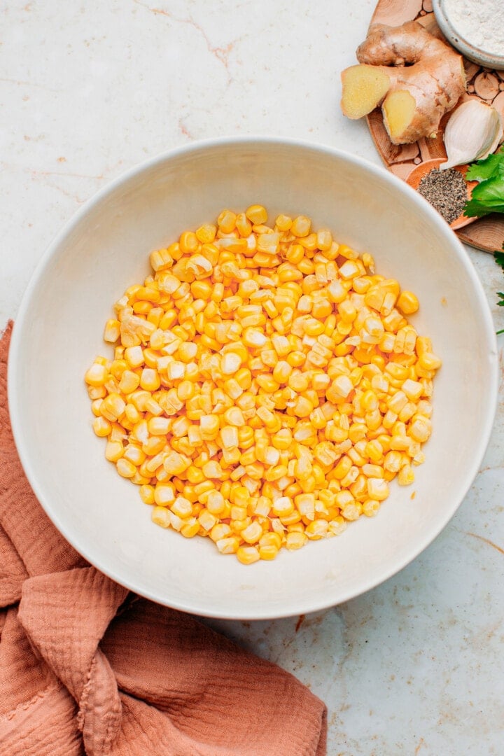 Corn kernels in a bowl.
