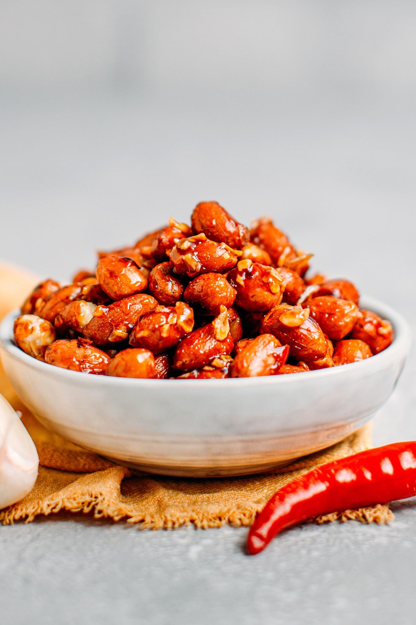 Vietnamese peanuts coated with chili and garlic.